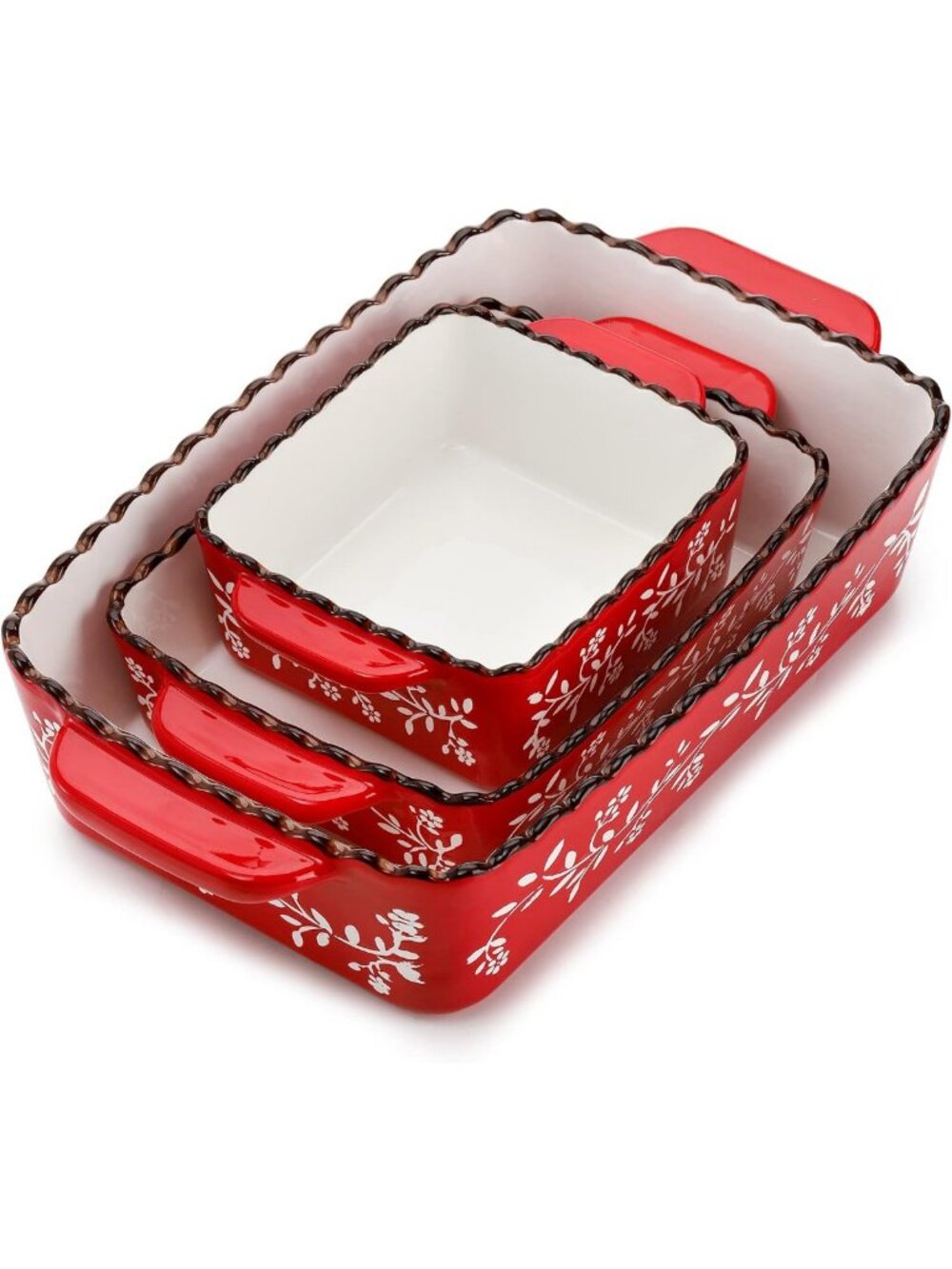 3 Pack Ceramic Bakeware Set - Rectangular Casserole Dishes for Lasagna & Cakes
